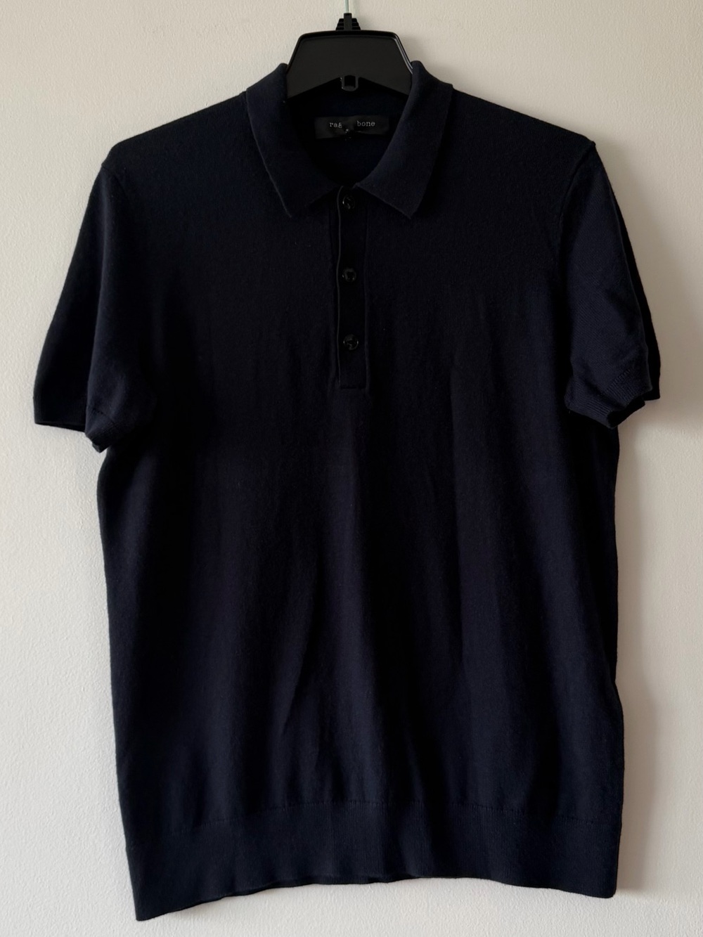 rag & bone New York Cashmere Cotton Knit Polo Shirt Navy Blue Small Men's